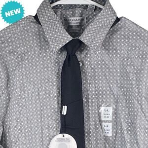 Nick Graham Size L Stretch Modern Fit Button Down Shirt Geometrical Black White